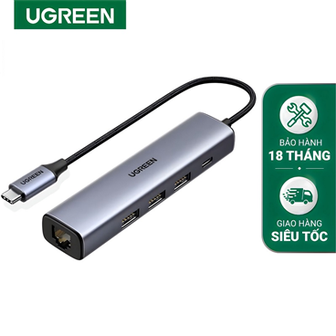 Ugreen 20932 Bộ chia 5 trong 1 USB Type C ra cổng USB 3.0 kèm Lan RJ45 cao cấp