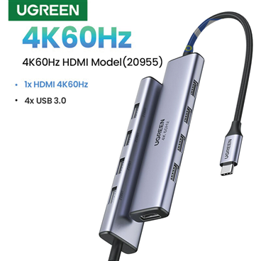 Ugreen 20955 Bộ chuyển đổi UGREEN USB-C sang 4*USB 3.0+HDMI 4K@60Hz