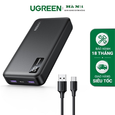 Ugreen 25683 Pin sạc dự phòng dùng cho điện thoại 20000mAh Li-ion màu đen 3 cổng đầu ra cao cấp