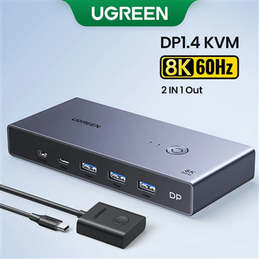 UGREEN 25962 Công tắc KVM DisplayPort 2 In 1 Out Chính Hãng - Chia Sẻ Màn Hình, Chuột, Bàn Phím