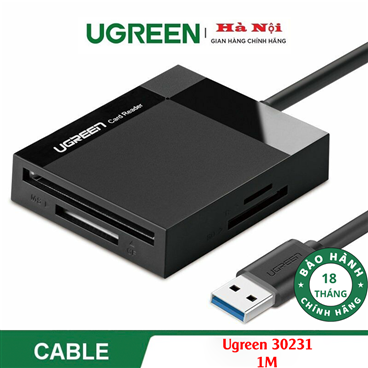 Ugreen 30231, Đầu đọc thẻ USB 3.0 dài 1M hỗ trợ SD/TF/MS/CF Cao cấp