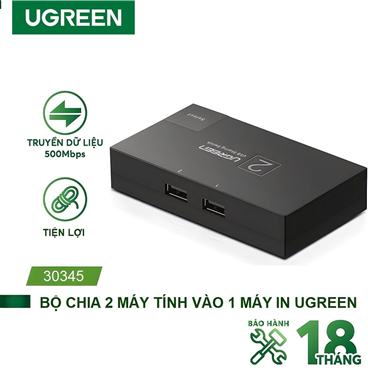 Ugreen 30345 bộ chia máy in 1 ra 2 cổng USB 2.0 cao cấp chính hãng