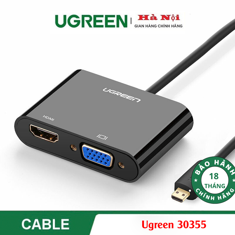 Ugreen 30355, Cáp Chuyển Micro HDMI sang HDMI +VGA Có Audio ( Màu Đen )