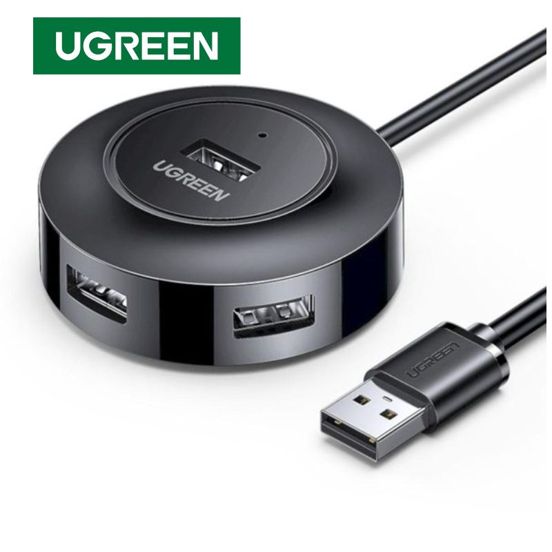 UGREEN 30367 Bộ chia USB 4 cổng USB 2.0 có đèn LED 200 cm màu đen