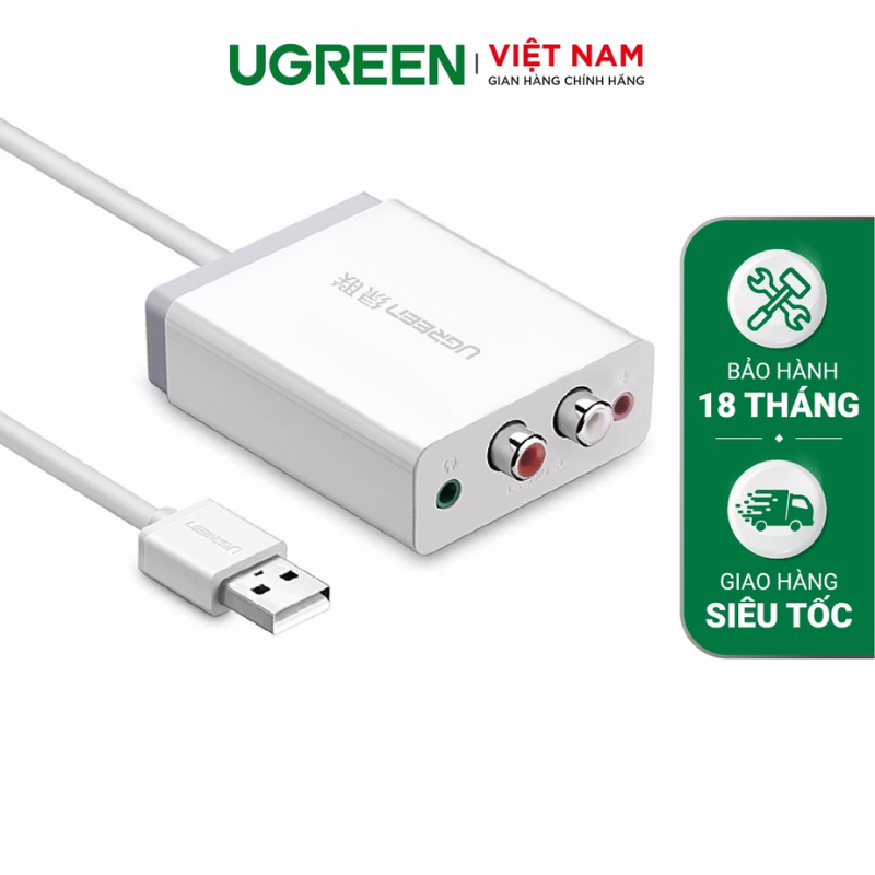 Ugreen 30521 Cáp chuyển USB to RCA hỗ trợ Mic + Headphone chính hãng