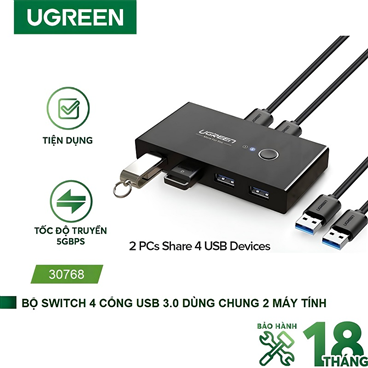 Ugreen 30768 bộ chia sẻ máy in USB 3.0 từ 4 thiết bị vào 2 máy tính cao cấp