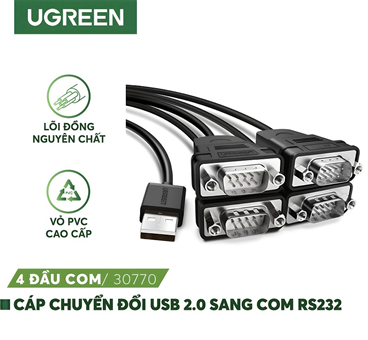 Ugreen 30770 cáp chuyển USB 2.0 tới 4 Com RS232 dài 1.5M cao cấp