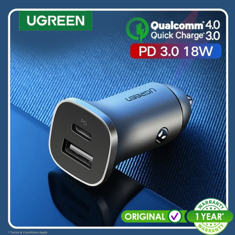 Ugreen 30780 Sạc xe hơi USB kép UGREEN (Xám không gian) chính hãng