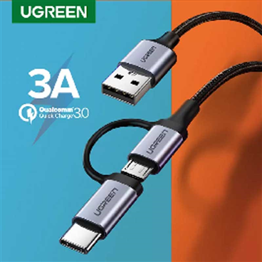 Ugreen 30875 Cáp UGREEN USB-A to Micro USB + USB Type-C 1m (Đen) cao cấp