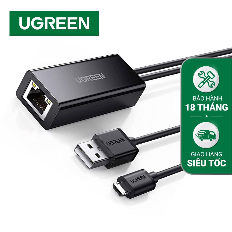 UGREEN 30985 Bộ chuyển đổi USB sang LAN - Tích hợp cổng micro - Tốc độ truyền 100Mbps chính hãng