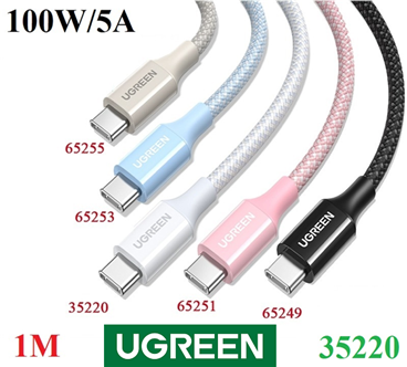 UGREEN 35220 Cáp UNO 100W USB Type C sang USB C PD Sạc Nhanh 1M (Màu Trắng) chính hãng