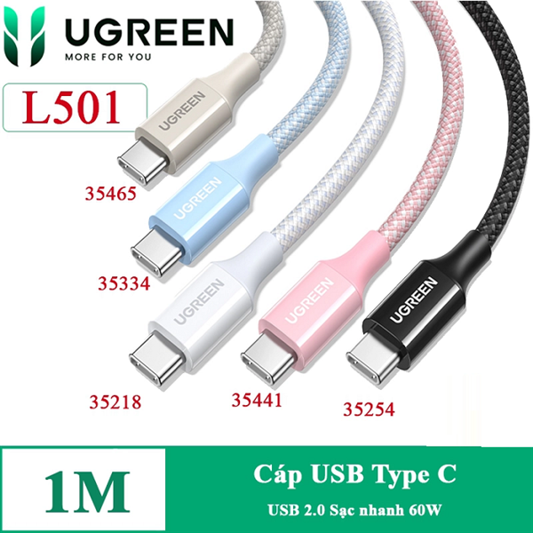 UGREEN 35254 UNO 60W USB Type C sang USB C PD Cáp Sạc Nhanh 1M (màu đen) chính hãng