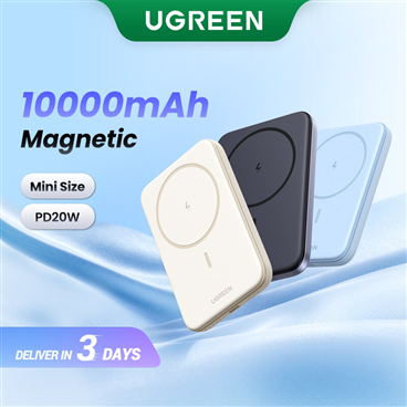 Ugreen 35279 10000mAh 20w max Sạc Dự Phòng Không Dây Từ Tính Màu Xanh  7.5w MagSafe,iPhone cao cấp