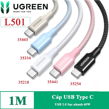 UGREEN 35441 UNO 60W USB Type C sang USB C PD Cáp Sạc Nhanh 1M (màu hồng) chính hãng