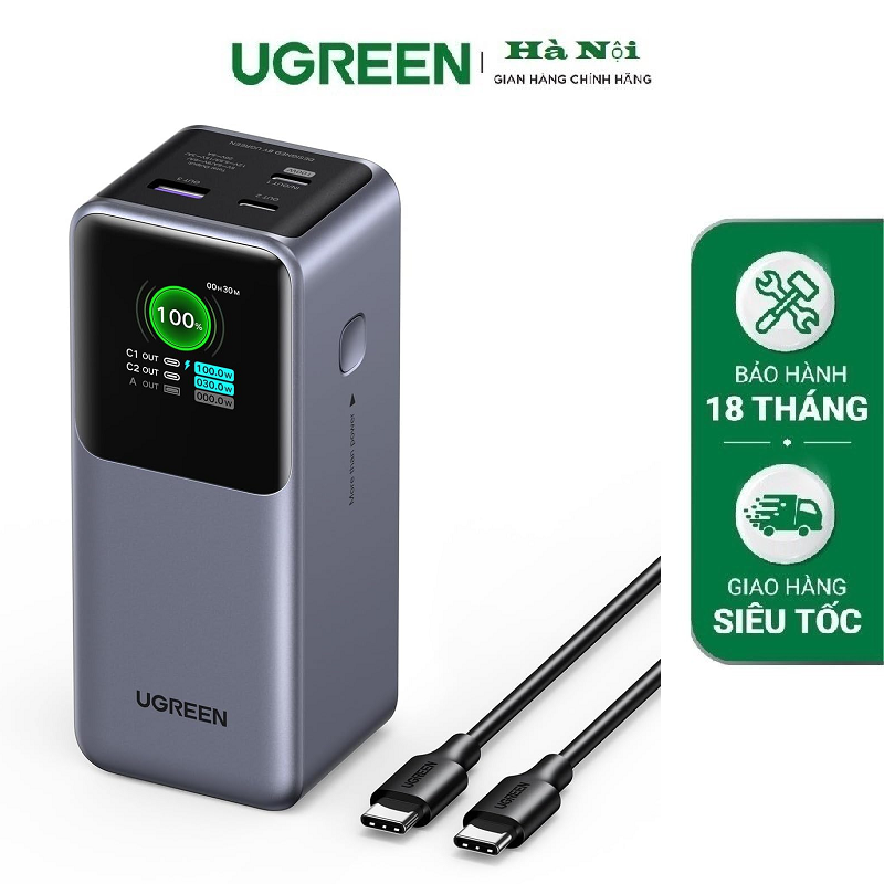 UGREEN 35524B Pin dự phòng Sạc nhanh Nexode 20000mAh 130W , USB C 3 cổng chính hãng