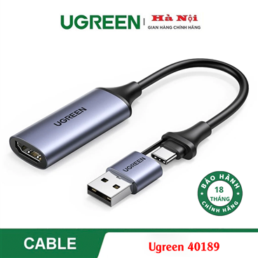 Ugreen 40189, Cáp ghi hình HDMI to USB 2.0 / Type-C Cao Cấp Chính Hãng
