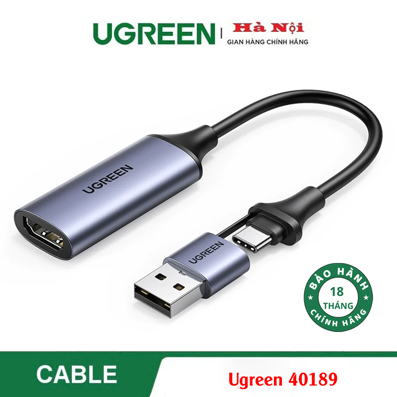 Ugreen 40189, Cáp ghi hình HDMI to USB 2.0 / Type-C Cao Cấp Chính Hãng