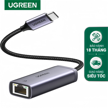 Ugreen 40322 cáp chuyển USB Type-C to LAN hỗ trợ 1000 Mbps dây cáp bện nylon cao cấp