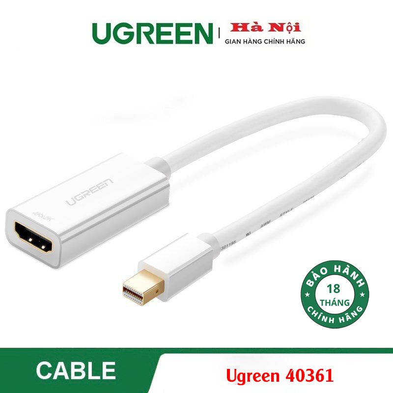 Ugreen 40361, Cáp chuyển Mini Displayport ra HDMI hỗ trợ 2K 4K Cao Cấp Chính Hãng (Màu Trắng)