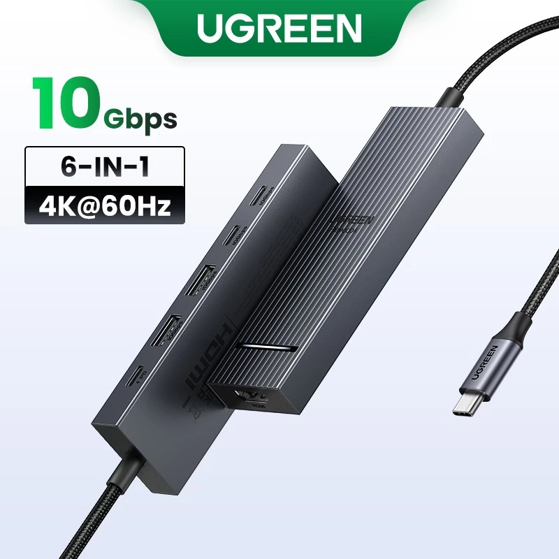 UGREEN 45363 Revodok Pro Bộ chia 6in1 USB-C sang HDMI 4K 60Hz, PP 100W, 2 USB-A và 2 USB-C 10Gbps