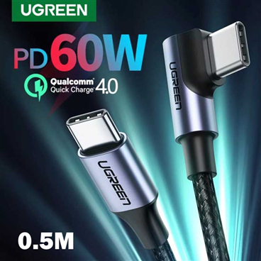 Ugreen 50122 UGREEN USB-C to Angled USB 2.0 C M/M Cáp Tròn Vỏ Nhôm Mạ Niken 0.5m (Xám Đen)