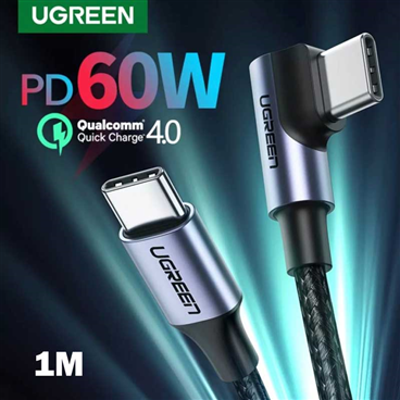 Ugreen 50123 Cáp tròn UGREEN USB-C sang USB2.0-C góc M/M Vỏ nhôm mạ niken 1m (Đen xám)