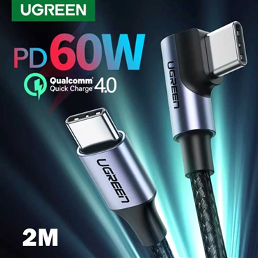 Ugreen 50125 UGREEN USB-C to Angled USB 2.0 C M/M Cáp Tròn Vỏ Nhôm Mạ Niken 2m (Xám Đen)