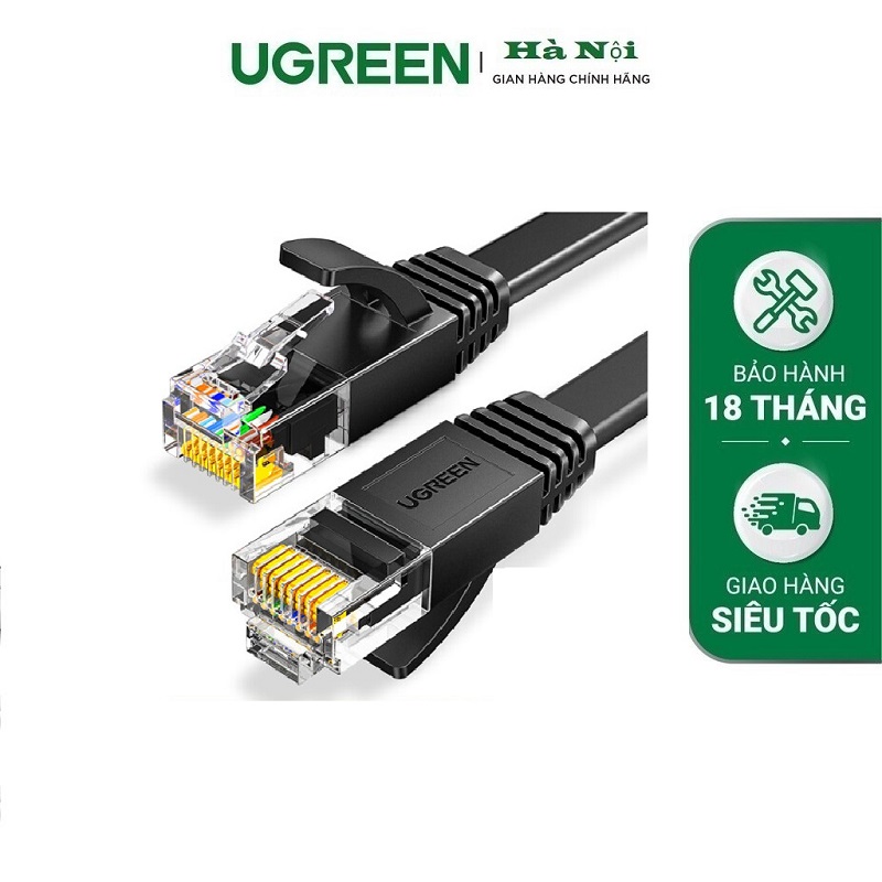 Ugreen 50173 cáp mạng dẹt đúc sẵn Cat6 dài 1M màu đen cao cấp