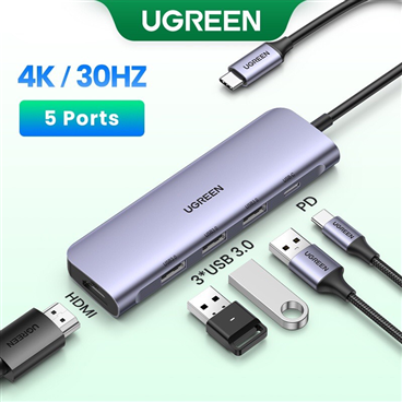 Ugreen 50209 Bộ chuyển đổi nguồn UGREEN USB Type C sang USB 3.0*3 + HDMI + PD 4K 30Hz