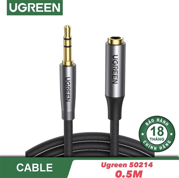 Ugreen 50214 cáp audio nối dài 3.5mm dài 0.5M dây cáp dạng dù bện(màu đen)