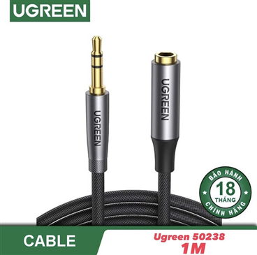 Ugreen 50238 cáp audio nối dài 3.5mm dài 1M dây cáp dạng dù bện(màu đen)