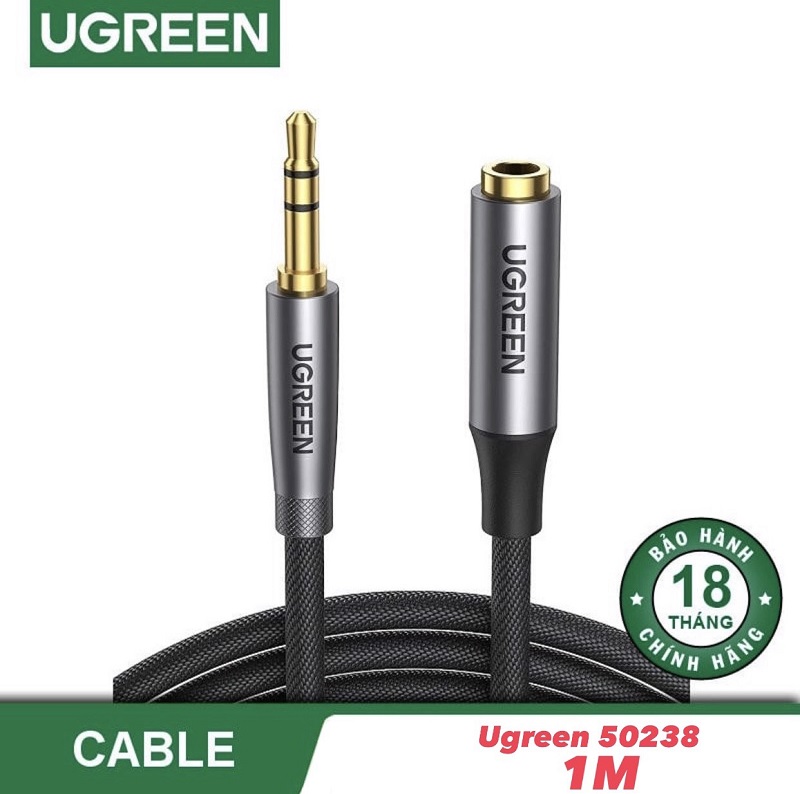 Ugreen 50238 cáp audio nối dài 3.5mm dài 1M dây cáp dạng dù bện(màu đen)