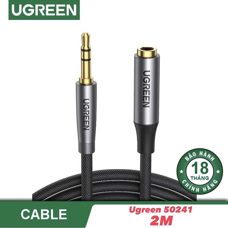 Ugreen 50241 cáp audio nối dài 3.5mm dài 2M dây cáp dạng dù bện(màu đen)