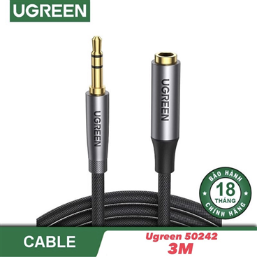 Ugreen 50242 cáp audio nối dài 3.5mm dài 3M dây cáp dạng dù bện(màu đen)