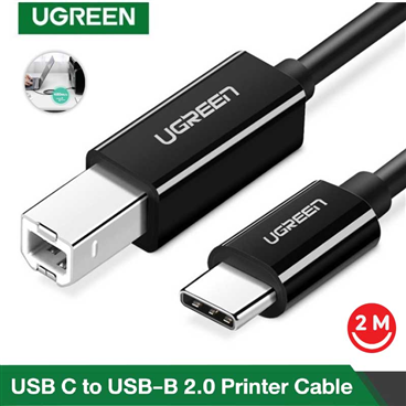 Ugreen 50446 Cáp máy in USB 2.0 Type-C to USB Type-B dài 2M (Màu đen) chính hãng