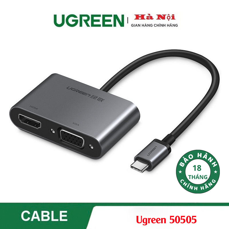 Ugreen 50505 Dây, Cáp chuyển USB Type C To VGA+HDMI 4K Chính hãng-Hỗ trợ sạc PD 100W+ USB 3.0