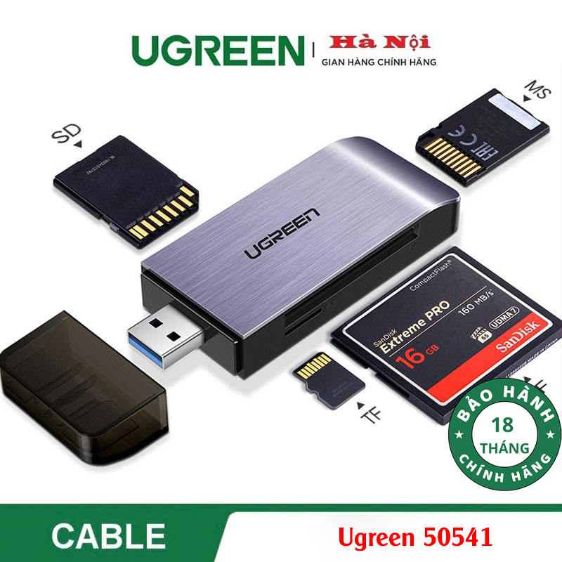 Ugreen 50541, Đầu đọc thẻ USB 3.0 hỗ trợ SD/TF/CF/MS chính hãng cao cấp