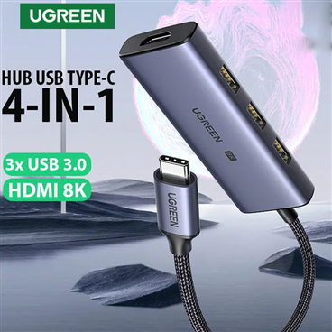 Ugreen 50629 Bộ chuyển đổi USB-C sang HDMI+3*USB 3.0 A 8K30Hz
