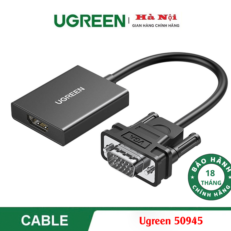 Ugreen 50945, Cáp chuyển đổi VGA sang HDMI+Audio 1080P@60Hz Cao Cấp