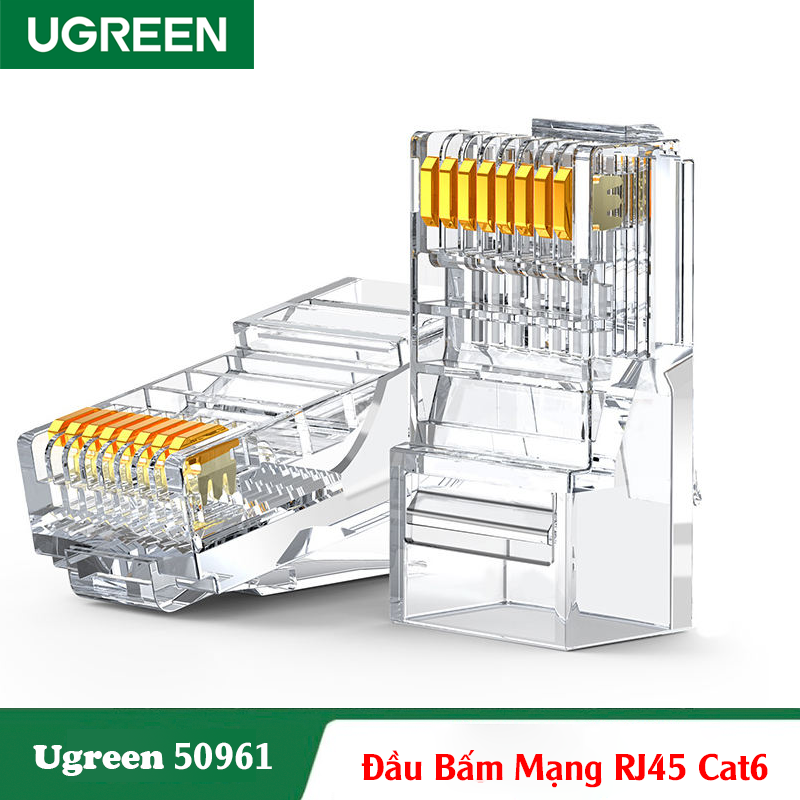 Ugreen 50961, Đầu bấm mạng RJ45 Cat6 Cao Cấp (Túi 10 cái)