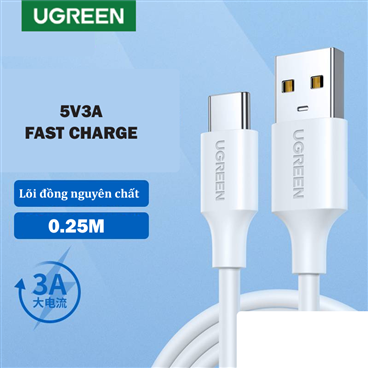 Ugreen 60119 Cáp UGREEN USB-A 2.0 to USB-C Mạ Niken 0.25m (Trắng) cao cấp