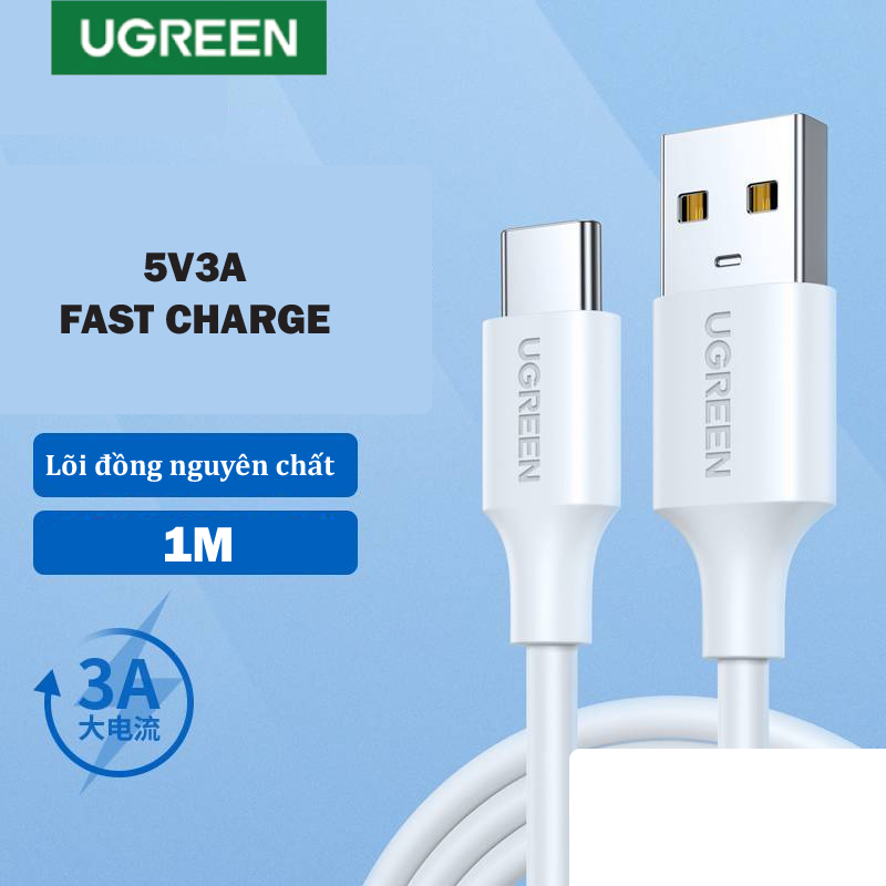 Ugreen 60121  Cáp UGREEN USB-A 2.0 to USB-C Mạ Niken 1m (Trắng) chính hãng