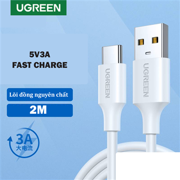 Ugreen 60123  Cáp UGREEN USB-A 2.0 to USB-C Mạ Niken 2m (Trắng) cao cấp