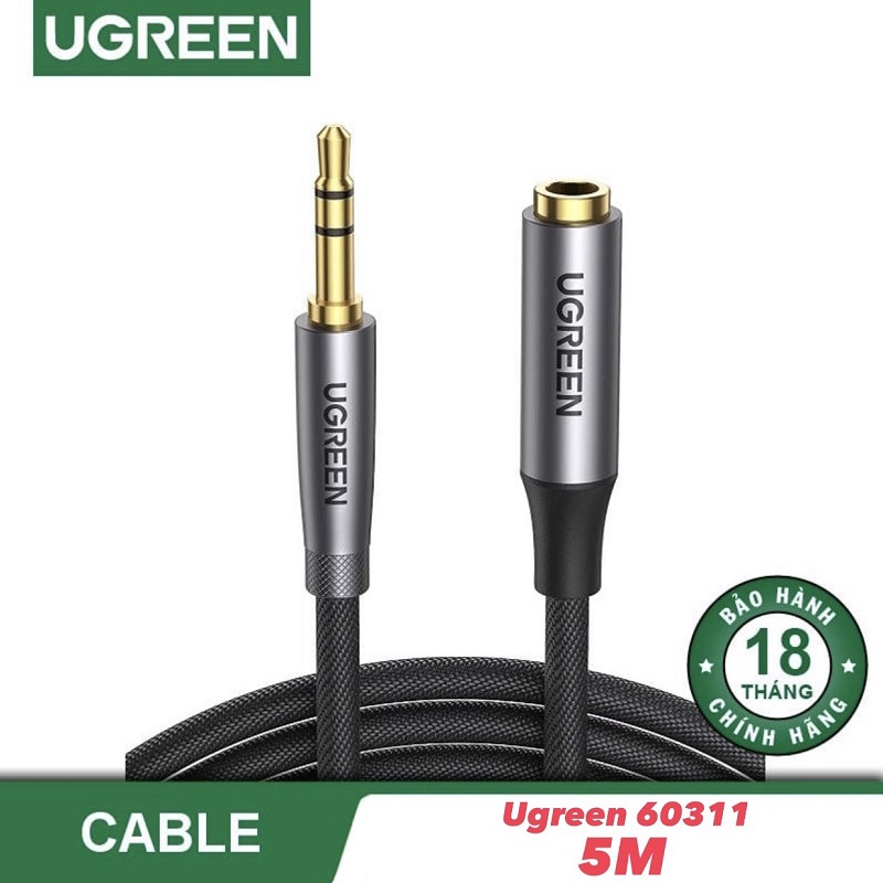 Ugreen 60311 cáp audio nối dài 3.5mm dài 5M dây cáp dạng dù bện(màu đen)