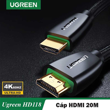 Ugreen 60363 Cáp HDMI UGREEN M/M bọc dù dài 20m (Đen) 4K@60Hz chính hãng
