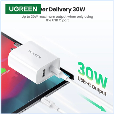Ugreen 60467 Bộ sạc 2 cổng sạc UGREEN USB-C Wall Charger Power Adapter Foldable US (White)