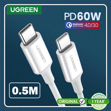 Ugreen 60517 Cáp UGREEN USB-C M/M Vỏ ABS 0.5m (Trắng) cao cấp