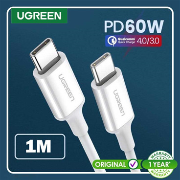 Ugreen 60518 Cáp UGREEN USB 2.0 Type C Male to Type C Male Mạ Niken Vỏ ABS 1m (Trắng)