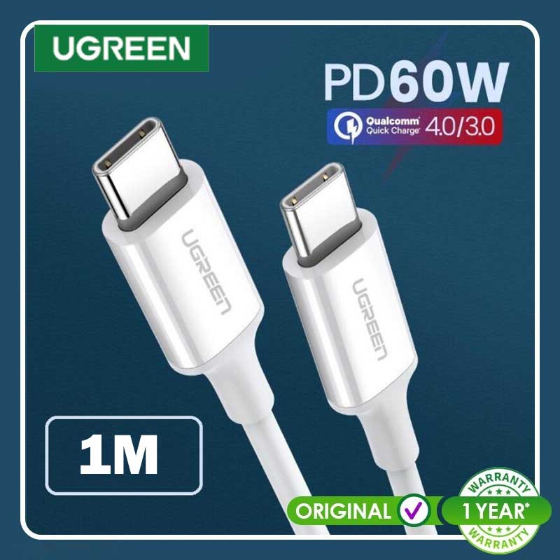 Ugreen 60518 Cáp UGREEN USB 2.0 Type C Male to Type C Male Mạ Niken Vỏ ABS 1m (Trắng)