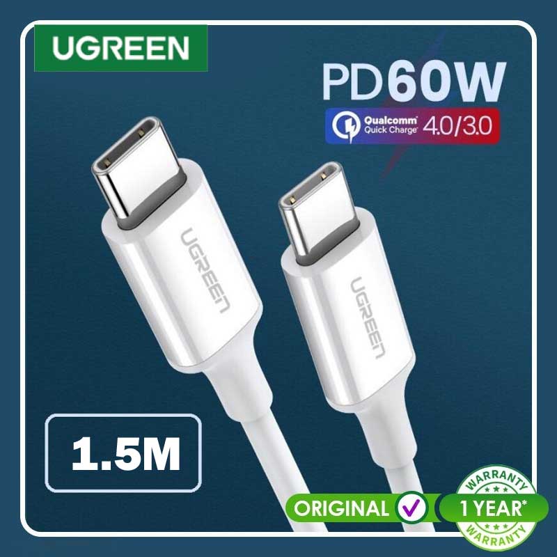 Ugreen 60519 Cáp UGREEN USB 2.0 Type C Male to Type C Male Mạ Niken Vỏ ABS 1.5m (Trắng)